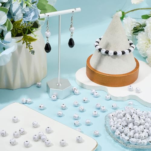 500Pcs Round Cross Beads 8mm Acrylic Bead Silver Easter Crosses Crucifix Pattern White Ball Shaped Loose Spacer for Bracelets Earrings Necklace Pendants Jewelry Making Crafts Holy Accessories - color: White