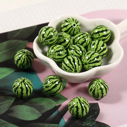 15Pcs Acrylic Beads Round 16mm Summer Watermelon Print Fit for DIY Jewelry Bracelet Necklace Keychain Beadable Pens Mobile Phone Chain Making Cute - color: Watermelon
