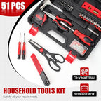 51-Piece Red Tool Set, Home Tool Kit with Toolbox Storage Case Home Repair Tool Kit with Drawer for Women