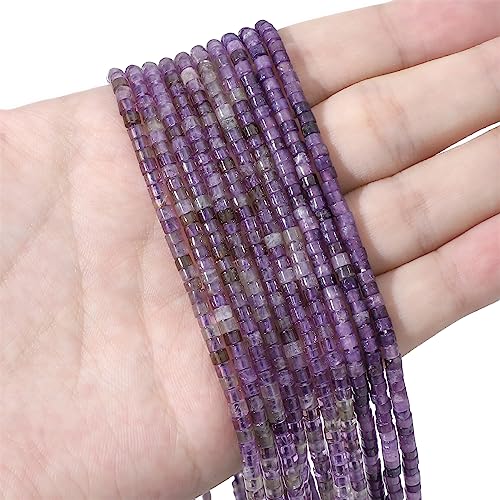 BEADIA Natural Amethyst Short Cylinder Beads 2x3mm 155pcs Tube Loose Semi Gemstone Beads for Jewelry Making Design - color: Amethyst