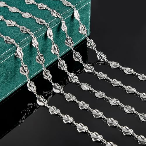 UMAOKANG 2 Yard Stainless Steel Heart Chains Bulk Silver Chain for Jewelry Making with Jump Rings Lobster Clasps - color: Silver Heart