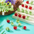 Craftdady Fruit Dangle Charms Pendants Cute Resin Food Pendants Apple Orange Pineapple Strawberry Pendants Lovely Vegetable Mushroom Charms for DIY Craft Earring Bracelet Necklace Jewelry Making - color: Red & Green, Apple