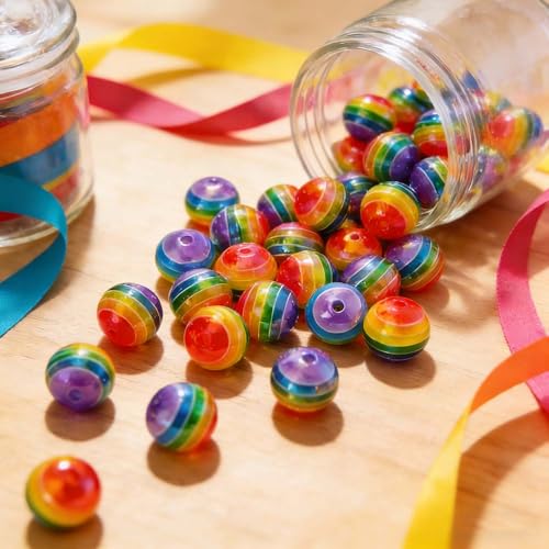 Mixed Lots Shiny Acrylic Rainbow Stripe Bead DIY Beading Hairband Bracelets Necklace Craft Embelishment (Transparent Rainbow Stripe#1) - color: Transparent Rainbow Stripe#1