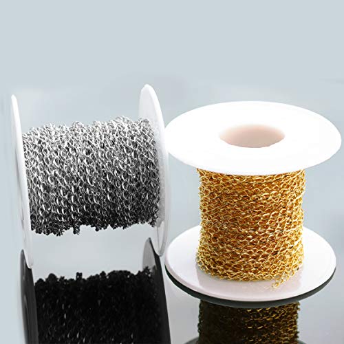 33FT Gold Silver Twisted Cable Chains Stainless Steel Necklace Jewelry Chains Extender Chains Link Bulk for Jewelry Makings - color: Gold, size: Chain Width 2.0mm