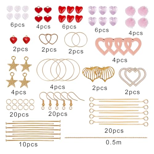 SUNNYCLUE 1 Box DIY 9 Pairs Valentine's Earring Making Kits Heart Enamel Charms Wood Pendants & Glass Beads & Earring Hooks for Women Beginners DIY Earring Jewelry Making