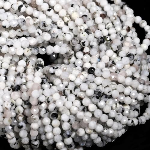 Song Xi 120pcs 3mm Natural Blackpoint Moonstone Gemstone Beads Faceted Round Loose Stone Beads for Jewelry Making (1 Strand) - color: Blackpoint Moonstone, size: 2.8-3.3mm