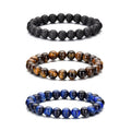 RANKEEF Tiger Eye Bracelet For Men 8MM Natural Stone Stretch Adjustable Black Crystal Beaded Bracelet for Men Women Gifts - color: 3,lava rock,tiger eye,blue
