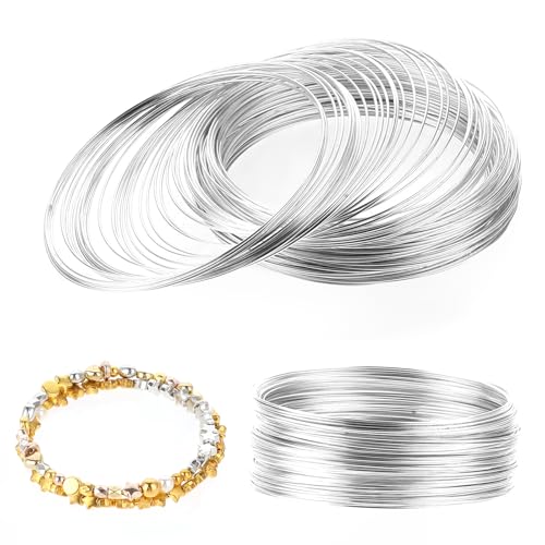 Jeffdad 100 Loop Memory Steel Wire Beading & Jewelry Making Wrapping Stones Necklace & Cable Bracelet (Silver, 100) - size: Silver