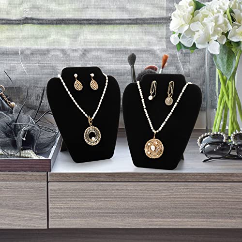Foraineam 12 Pack Black Velvet Necklace Earring Display, Collapsible Jewelry Bust Stand Earring Necklace Chain and Pendant Easel Display Holder for Shows Business Home