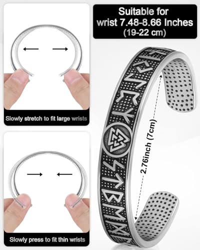 Stainless Steel Cuff Bracelet,Retro Gothic Punk Biker Cool Open Adjustable Cuff Bangle Bracelets Jewelry for Men Silver - style: Viking Runes