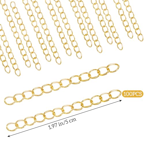 100 PCS Chains Extender for Jewelry Making Gold Necklace Extender Bracelet Chain Extension Tails for Necklaces, Bracelets, Anklets, Key Chains Removable - color: Gold