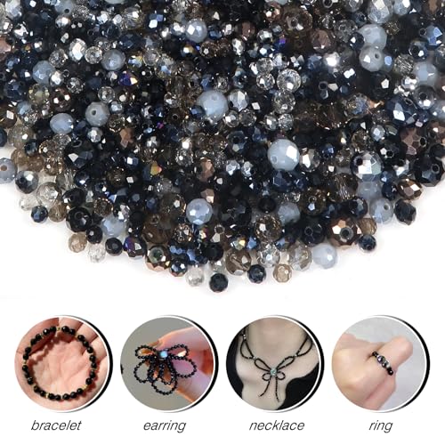 TOAOB 1000pcs Briolette Crystals Glass Beads 4mm 6mm 8mm Rondelle Faceted Spacer Beads Black Loose Beads for Bracelets Necklace Earrings Jewelry Making - color: Black