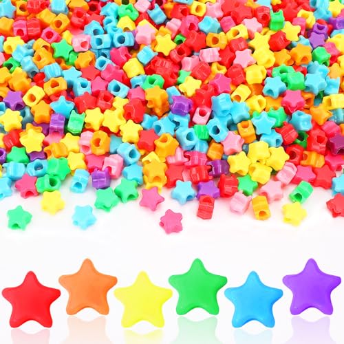 UPINS 1200 Pcs Star Pony Beads, Star Shape Spacer Beads Rainbow Beads Bulk Large Hole for Birthday 4th of July Pride Party Decorate Friendship Bracelets Hair Beads Crafts - color: Red Orange Yellow for Star