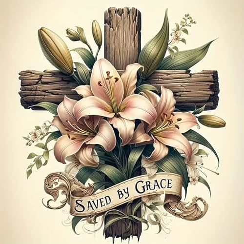 5D Cross Diamond Art Kits for Adults Beginners,DIY Full Round Drill Diamond Painting Kits Religious Cross With Lily Flowers, Paint by Diamonds Dot Gem Art Crystal Easy,Home Wall Decor 13.7X13.7Inch - color: JK676-A