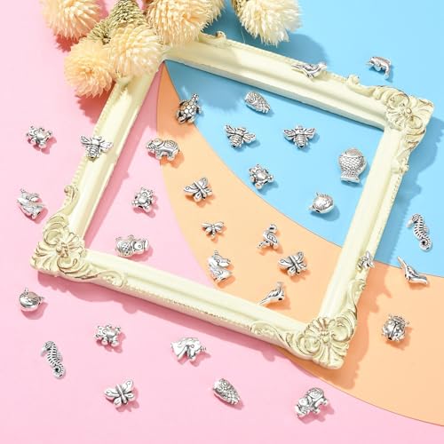 DanLingJewelry 150Pcs Mixed Styles Antique Silver Animal Spacer Beads Tibetan Style Bear Owl Cat Fish Beads for Bracelet Jewelry Craft Making - color: 150pcs - animal - 15 styles
