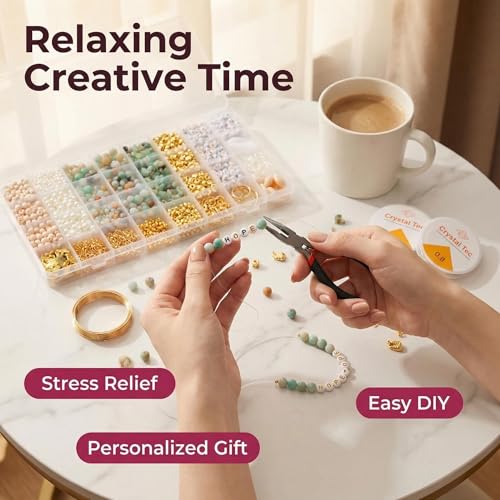 Imaginovelty 1920PCS Jewelry Making Kit with Natural Amazonite Stone Beads, Irregular Chips & Crystal Beads for Bracelets,Necklaces Earrings, Complete DIY Craft Set with Pliers & Gift Box