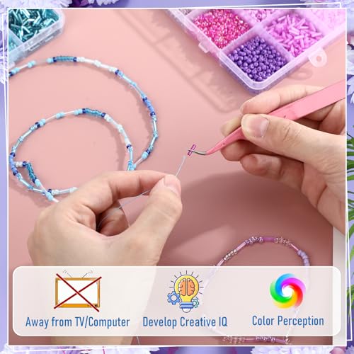Jexine 2 Sets 30 Colors Glass Seed and Bugle Beads Kit Small Loose Craft Beads for Jewelry Making DIY Crafts Bracelets and Necklaces(Blue, Purple) - color: Blue, Purple