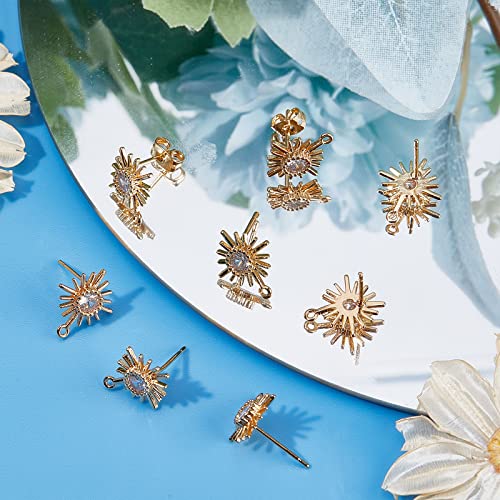 Beebeecraft 10Pcs/Box 18K Gold Plated Sun Earring Findings Cubic Zirconia Earring Posts with Sterling Silver Pins and Butterfly Earring Backs for DIY Jewelry Making - color: Gold