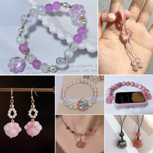 110pcs Cat Paw Print Glass Beads Crystal Cat Footprint Lampwork Beads 11 Styles Cute Pet Paw Loose Beads for DIY Craft Jewelry Necklace Earring Bracelet Making