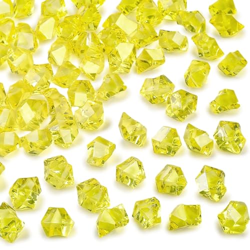 DomeStar Yellow Fake Ice Rocks, 150PCS Acrylic Gems Crystals Plastic Diamonds Fake Ice Cubes for Vase Fillers DIY Craft Wedding Photography Prop Display Table Scatter Home Amalfi Coast Decorations - color: Yellow