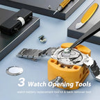 EasyTime Watch Case Opener Tool: Watch Battery Replacement Tool Kit for Back Removal and Maintainance with Adjustable Case Opener, Screwdriver, Tweezers, Opening Knives - color: Yellow