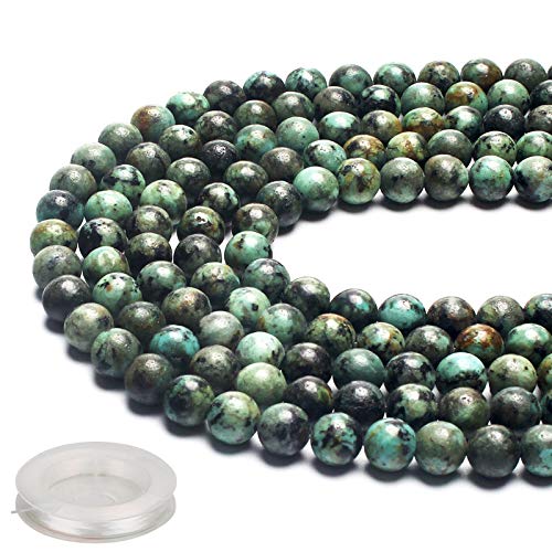 70PCS Natural 8MM Healing Gemstone, African Turquoise Energy Stone Round Loose Beads, Semi-Precious Crystal Beads with Free Elastic String for Jewelry Making DIY - color: African Turquoise
