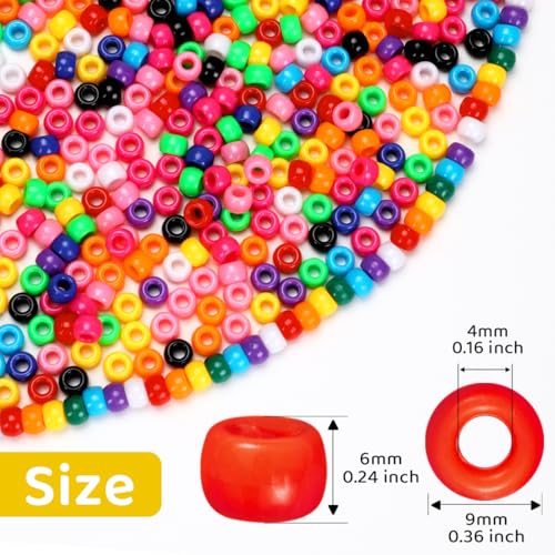 1200pcs Pony Beads Bulk – Red 6x9mm Plastic Craft Beads for Bracelets, Jewelry, Hair Braiding & DIY Projects - color: Red