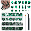 qiipii 4080Pcs Emerald Green Nail Rhinestones K9 Glass Crystal Flat Back Rhinestones Nail Charms Stones Multi Shapes Big Gems Round Beads Nail Art Diamonds jewels for Nails Face Eyes Makeup Crafts DIY - color: Emerald Green, size: A Set