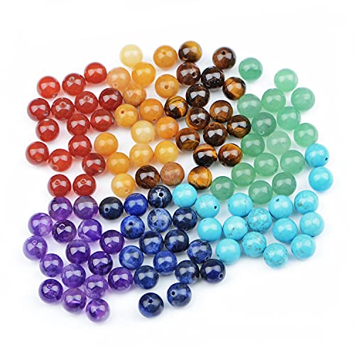 AD Beads 8mm Natural Loose Beads 112 Pieces for Making mala Necklace or Bracelet (7 Chakra Beads) - color: 7 Chakra Beads