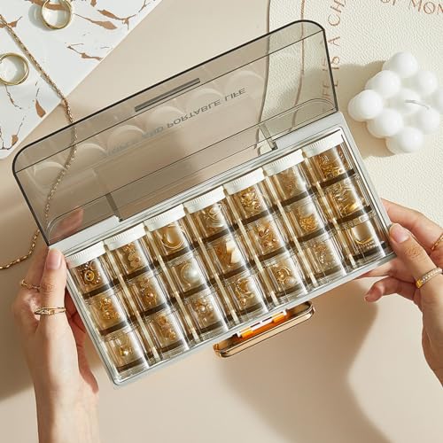 HAN SHENG 21 Compartments Jewelry Storage Box Case Jewelry Ring Display Organiser Box Holder Earrings Storage Case Portable Jewelry Dispenser Holder Travel Organizer