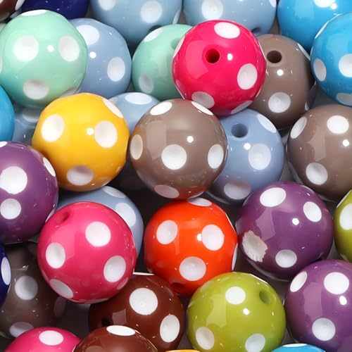 30PCS 20MM Bubblegum Beads for Pens, Mixed Color Polka Dot Disco Ball Chunky Large Acrylic Round Beads for Bag Focal Beadable Pen Keychain Making Jewelry Bracelet Making DIY Crafts - color: Polka Dot Beads