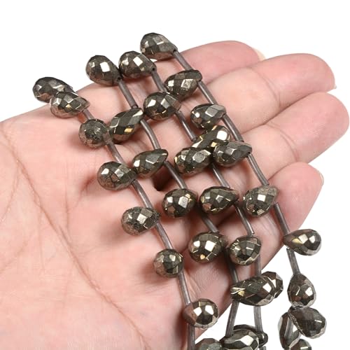 12mm Natural Pyrite Faceted Teardrop Briolette Healing Gemstone Bead Loose Beads for Jewelry Making Strand 15.5 Inch - color: 12mm Pyrite