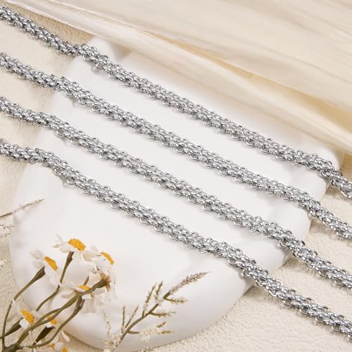 YOUBEIYEE 6.5 Feet Silver Stainless Steel Jewelry Making Chains Roll Embossed Oval Cable Chain Bulk with Lobster Clasps and Jump Rings - color: Embossed Silver