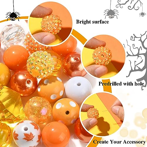 DanLingJewelry 50Pcs 20mm Thanksgiving Theme Beads Fall Bubblegum Beads Acrylic Yellow Orange Spacer Beads for DIY Jewelry Making Crafts Supplies - color: 50pcs - Thanksgiving