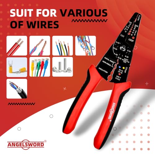 ANGELSWORD 8 inch Wire Stripper, Cable Stripper, Crimping Pliers, Wire Cutter, Wire Crimper, Multi-Function Hand Tool - size: Hand Wire Stripper