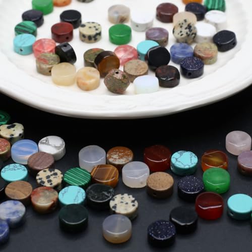 40 Pcs Healing Loose Beads Round Shape Natural Necklace Stone Pendants Crystal Charms for Jewelry Making DIY Craft - color: round