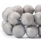 RUBYCA Round Dyed Electroplated Druzy Agate Quartz Crystal Gemstone Beads (1 Strand, Silver, 8mm) - color: Silver, size: 8mm