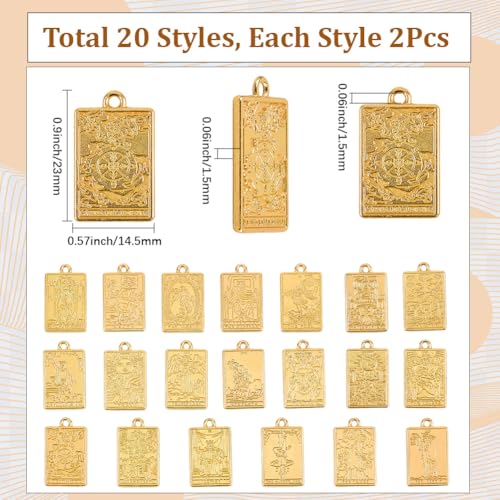 SUNNYCLUE 1 Box 40Pcs 20 Styles Metal Tarot Card Charms Divination Charms Bulk Gold Rectangle Magic Occult Astrology Alloy Gothic Pendants for Jewelry Making Halloween Necklace Bracelet Earrings DIY - color: Gold