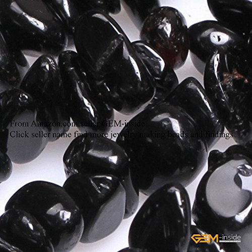 GEM-Inside 7-8MM Labradorite Chips Beads Gemstone Gem Loose Beads Findings Accessories Strand 34 Inches - color: Black Tourmalin
