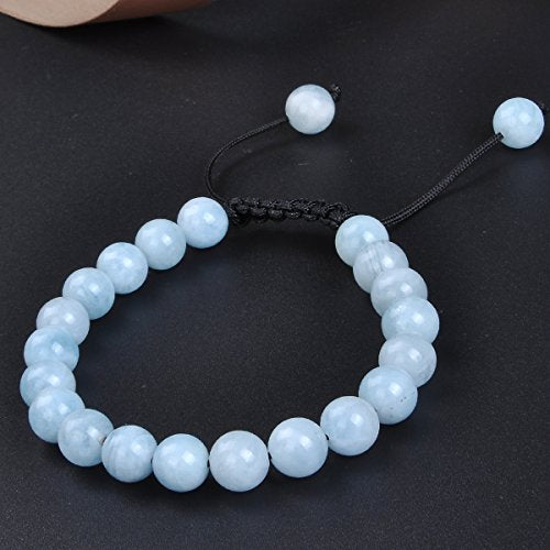 MASSIVE BEADS Natural Healing Power Gemstone Crystal Beads Unisex Adjustable Macrame Bracelets - color: Aquamarine, size: 8mm