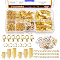 Tanstic 430Pcs Gold Ribbon Ends Fastener Clasps Kit, Bookmark Pinch Crimp Ends with Open Jump Rings, Lobster Claw Clasps, Chain Extenders and Pendant Charms for DIY Crafts - color: Gold Ribbon Ends