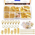 Tanstic 430Pcs Gold Ribbon Ends Fastener Clasps Kit, Bookmark Pinch Crimp Ends with Open Jump Rings, Lobster Claw Clasps, Chain Extenders and Pendant Charms for DIY Crafts - color: Gold Ribbon Ends