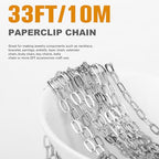 [33 Ft] Stainless Steel Paperclip Chains Roll, 3.3 * 7mm Width 304 Stainless Steel Oval Link Chains Spool Bulk for Jewelry Making - color: 3.3*7mm Width