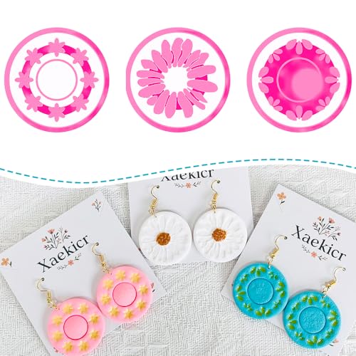 Xaekicr Round Floral Polymer Clay Cutters Set – Clay Earring Cutters for DIY Jewelry, Circle Flower Clay Tools for Earrings Making, Clay Molds for Polymer Clay Projects - color: R color