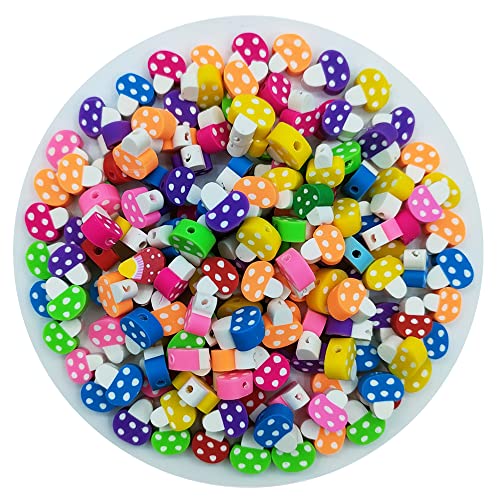 200pcs Mushroom Polymer Clay Beads, Mixed Mushrooms Charm Spacer Beads for DIY Bracelet Necklace Jewelry Making - color: Mushroom