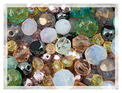 0.9 oz (25g) Gentle Mix of Faceted Fire Polished Czech Glass Beads (Round, Rondelle etc) 4-10mm, Light Pink Teal Yellow Opal - color: Mix 06 Bright, size: 25 G