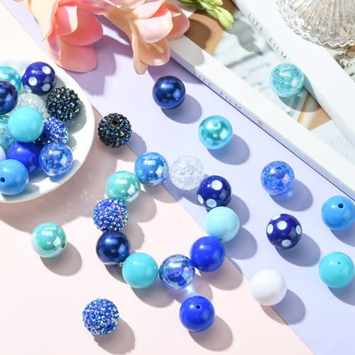 DanLingJewelry 50Pcs Random Blue Series 20mm Acrylic Round Chunky Bubblegum Large Ball Beads for Jewelry Bracelets Making - color: 50pcs - blue