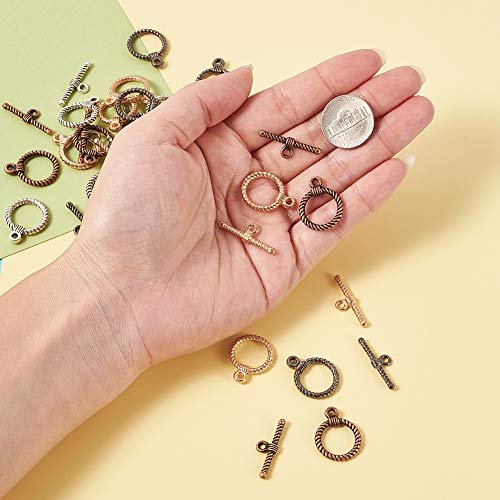 Craftdady 20 Sets Mixed Color 22mm Tibetan Style Alloy Ring Toggle Clasps for DIY Jewelry Making Crafting - color: Antique Silver, Gunmetal, Gold, Red Copper
