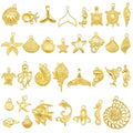 Julie Wang 90PCS Alloy Ocean Pendants Antique Silver Gold Tone Mermaid Tail Seahorses Shell Starfish Mixed Sea Charms for Necklace, Bracelet Summer Beach Jewelry Nautical Themed Craft Supplies - color: Gold Tone