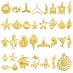 Julie Wang 90PCS Alloy Ocean Pendants Antique Silver Gold Tone Mermaid Tail Seahorses Shell Starfish Mixed Sea Charms for Necklace, Bracelet Summer Beach Jewelry Nautical Themed Craft Supplies - color: Gold Tone